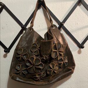 Anthro flower leather purse